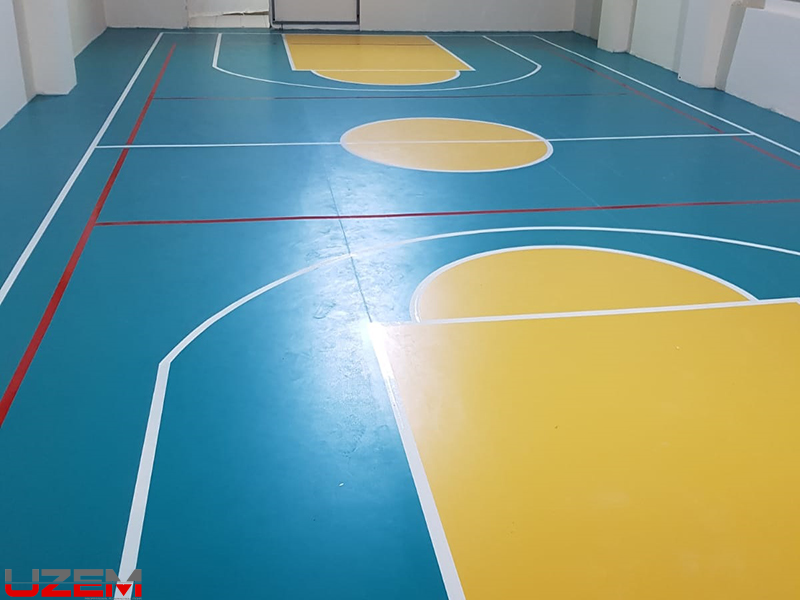 Koşuyolu Bilfen İlkokulu spor salonu PVC spor zemin kaplama ve epoksi oyun çizgi uygulaması